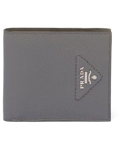 Prada Portafoglio bi-fold con logo a triangolo - Grigio