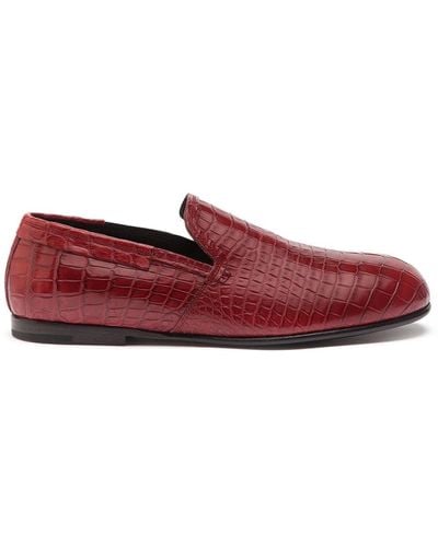 Dolce & Gabbana Mocassins en cuir à effet peau de crocodile - Rouge