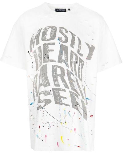 Mostly Heard Rarely Seen Warped-text Paint T-shirt - White
