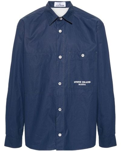 Stone Island Hemdjacke mit Streifendetail - Blau