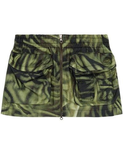 DIESEL O-mirty Zebra-print Miniskirt - Green