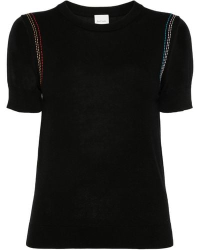 Paul Smith Contrast-stitched Knitted Top - Black