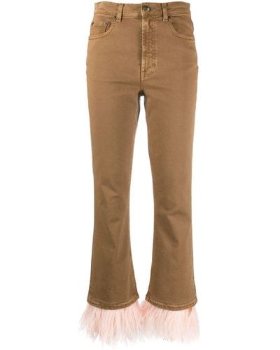 La DoubleJ Fancy Feather-trim Cropped Jeans - Natural