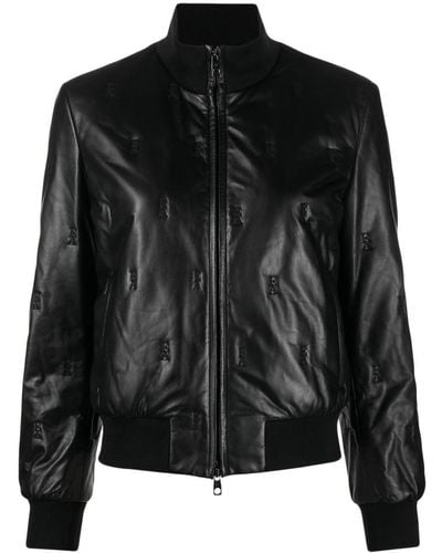 Emporio Armani Travel Essential Leather Bomber Jacket - Black