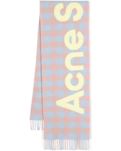 Acne Studios Karierter Schal mit Logo-Patch - Weiß