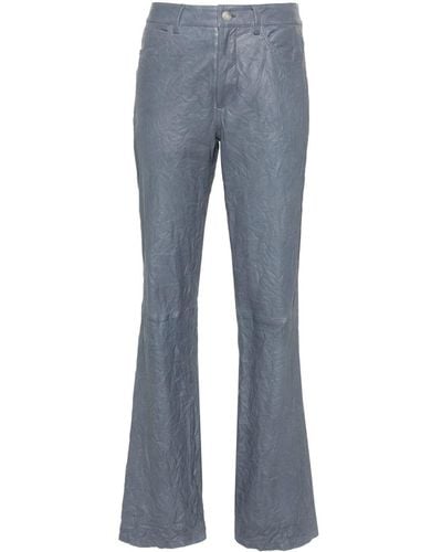 Zadig & Voltaire Pantalon droit en cuir à effet froissé - Bleu