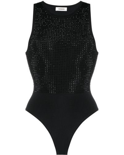Sandro Rhinestone-embellished Sleeveless Bodysuit - Black
