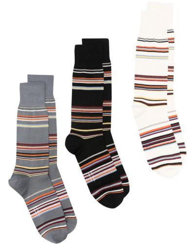 Paul Smith Pack de tres pares de calcetines a rayas - Blanco