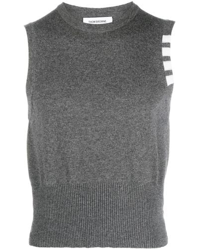 Thom Browne Stripe-detail Knit Vest - Grey