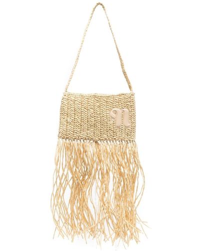 Nanushka Fringed Woven Shoulder Bag - Natural