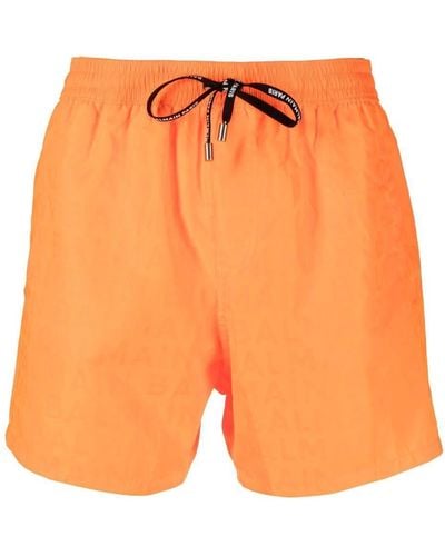 Balmain Logo-print Drawstring Swim-shorts - Orange