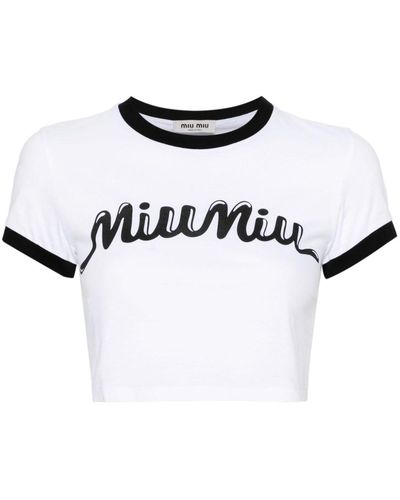 Miu Miu Camiseta corta con logo - Blanco