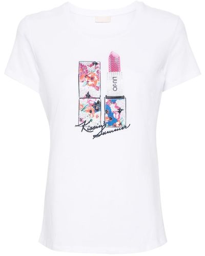 Liu Jo T-shirt en coton à imprimé rouge à lèvre - Blanc