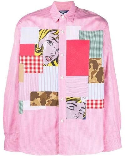 Junya Watanabe Graphic-patch Striped Shirt - Pink