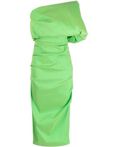 Rachel Gilbert Kat Ruched Asymmetric Midi Dress - Green