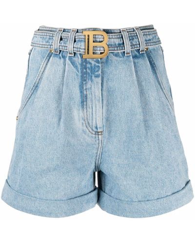 Balmain Belted High-waist Shorts - Blue