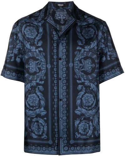 Versace Overhemd Met Korte Mouwen En Print - Blauw