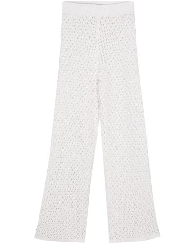Eleventy Straight-leg Crochet-knit Pants - White