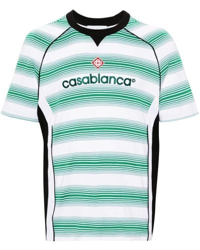 Casablancabrand Schmal geschnittenes gestreiftes T-Shirt aus Baumwolle mit Logo - Grün
