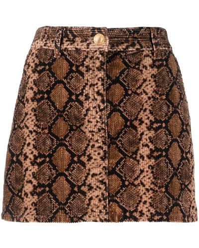 Pinko Python-print Cotton Miniskirt - Brown