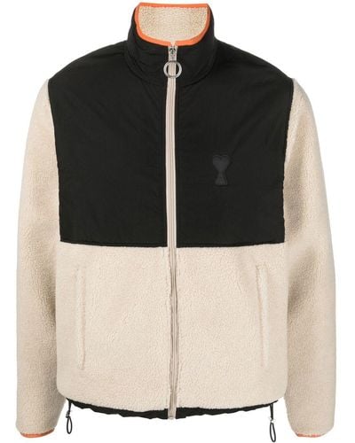 Ami Paris And White Ami De Coeur Panelled Shearling Jacket - Black
