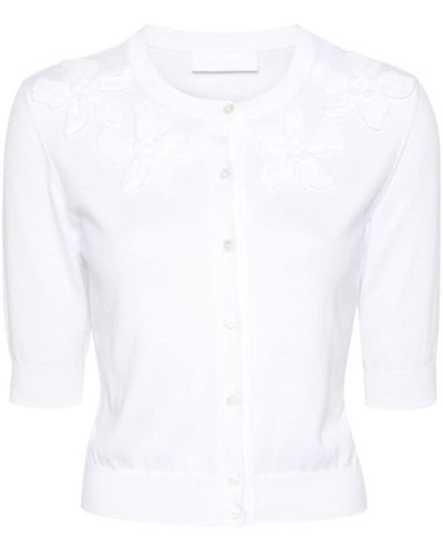 Valentino Garavani Floral-appliqué Cotton Cardigan - White