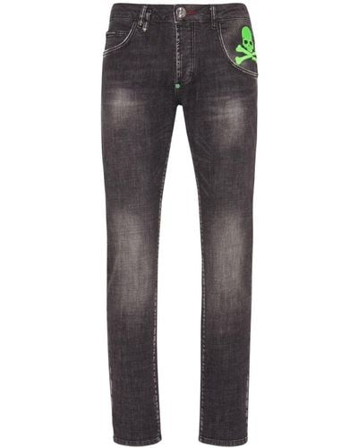 Philipp Plein Straight Jeans Met Doodskopprint - Grijs