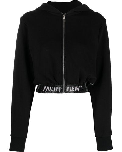 Philipp Plein Logo-underband Cropped Hoodie - Black