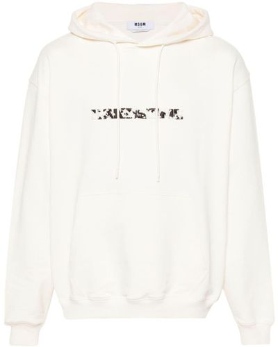 MSGM Logo-embroidered Cotton Hoodie - White