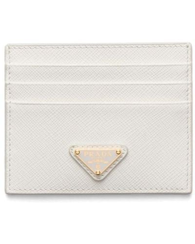 Prada Saffiano Triangle-logo Cardholder - White