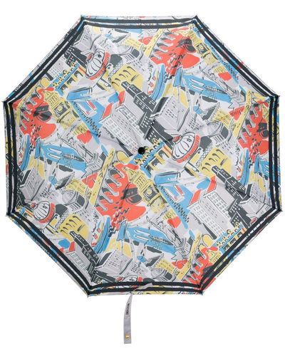 Moschino Regenschirm mit grafischem Print - Blau