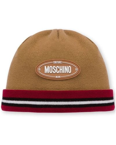 Moschino Logo-appliqué Virgin Wool Beanie - Brown