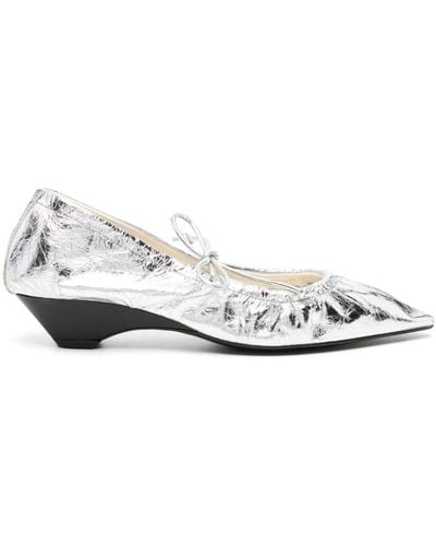 Bimba Y Lola 40mm Metallic Pointed-toe Leather Court Shoes - White