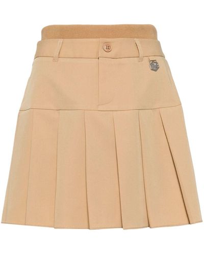 Chocoolate Layered-waistband Pleated Miniskirt - Natural