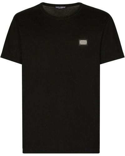 Dolce & Gabbana Baumwoll-T-Shirt Mit Logoplakette - Schwarz