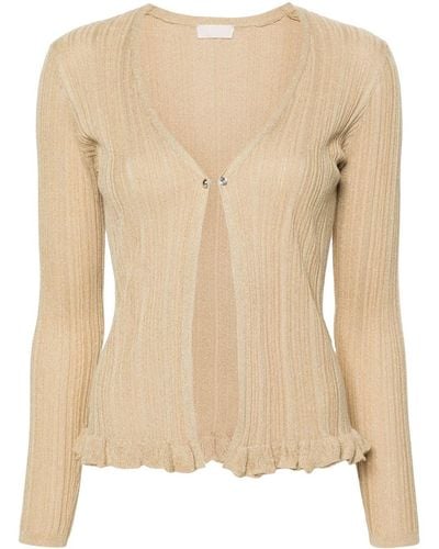 Liu Jo Pin-detailed Ribbed Cardigan - Natural