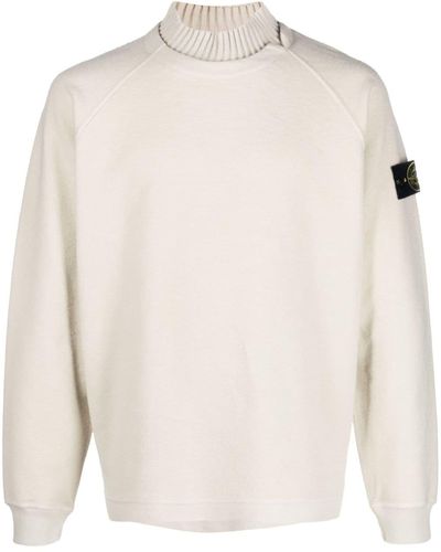 Stone Island Compass-patch Fleece-texture Sweater - White