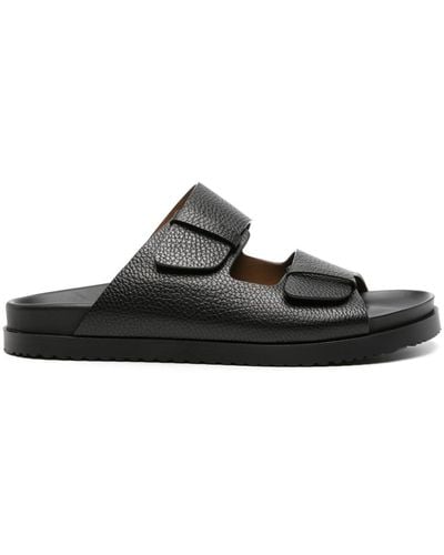 Doucal's Round-toe Leather Slides - Black