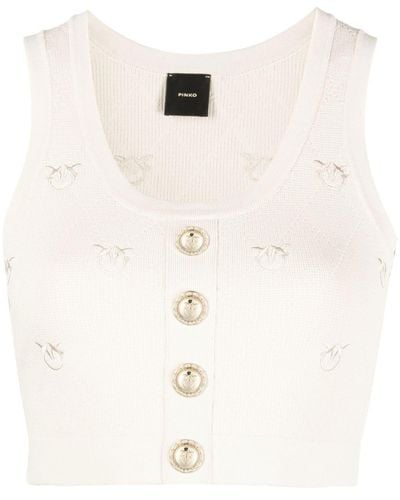 Pinko Button-detail Knitted Top - Natural