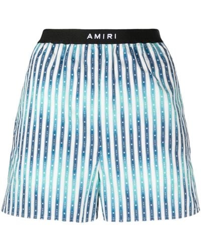 Amiri Logo-waistband Striped Shorts - Blue