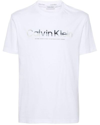 Calvin Klein Logo-Print Cotton T-Shirt - White