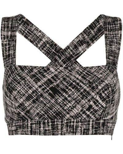Rosetta Getty Etched-plaid Cropped Top - Black