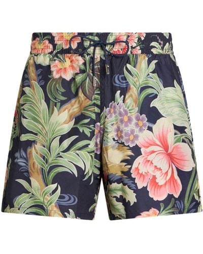 Etro Floral-print Swim Shorts - Blue
