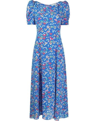 Saloni Eva Floral-print Silk Dress - Blue