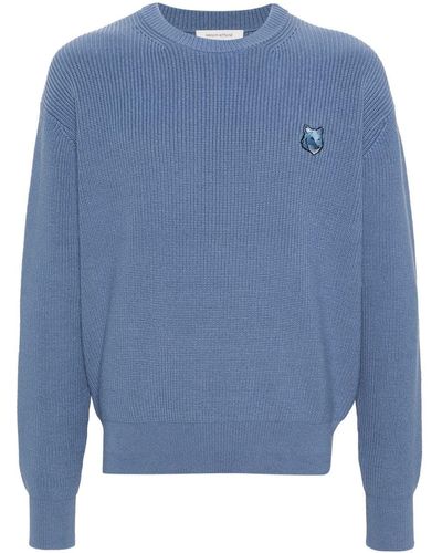 Maison Kitsuné Gerippter Pullover mit Logo-Patch - Blau