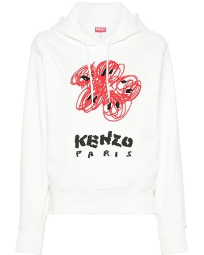 KENZO Drawn Flowers Embroidered Hoodie - White