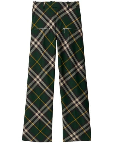 Burberry Check Wide-leg Wool Pants - Green