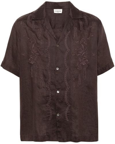 P.A.R.O.S.H. Floral-embroidered Linen Shirt - Brown