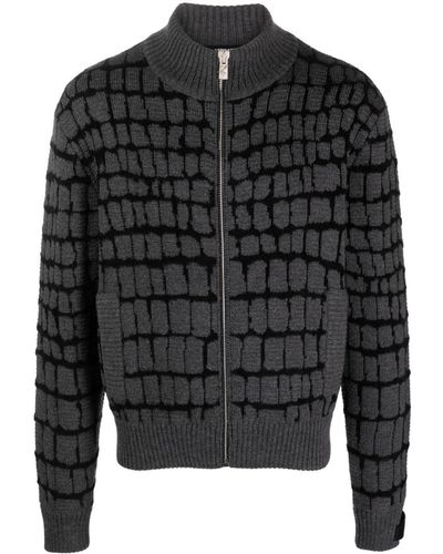 Versace Crocodile-jacquard Zip-up Sweatshirt - Black