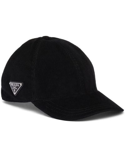 Prada Triangle-logo Corduroy Baseball Cap - Black